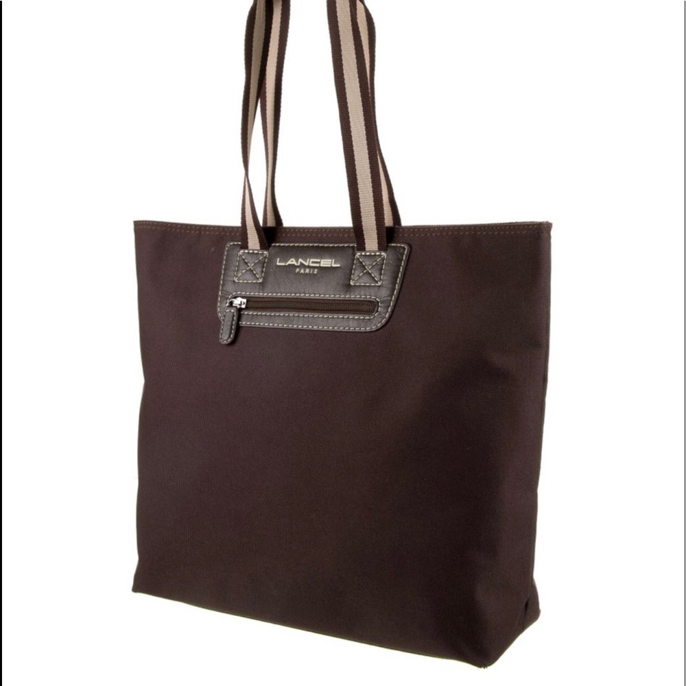 Lancel chocolate brown canvas fabric tote